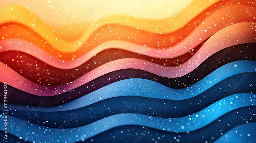 Poster colorful abstract wave patterns with vibrant hues and soft gradients creating a serene visual effect
