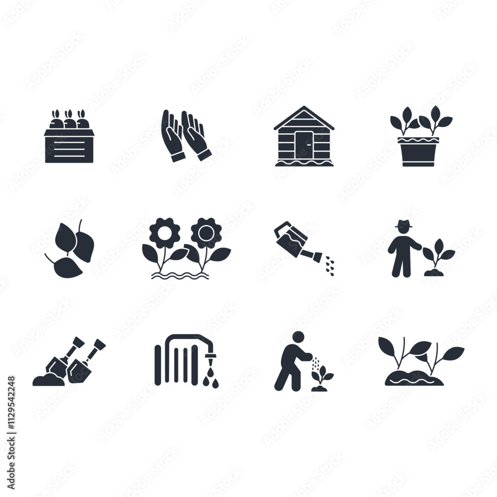 Poster gardening icon set.vector.editable stroke.linear style sign for use web design,logo.symbol illustrat