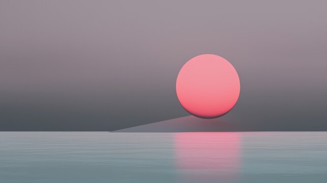 3d rendering of a pink sphere floating on the surface of a body of water. the sphere is in the center of the image and is the only object in the frame.