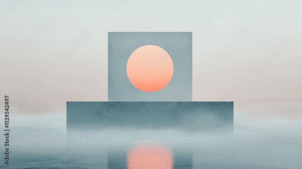 Poster digital illustration of a square-shaped object with a large orange circle in the center.