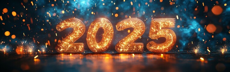 Glittering Golden Numbers with Fireworks Display