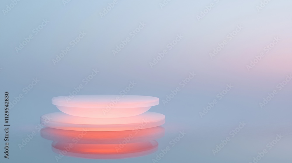 Poster digital illustration of a stack of three circular objects on a light blue background.