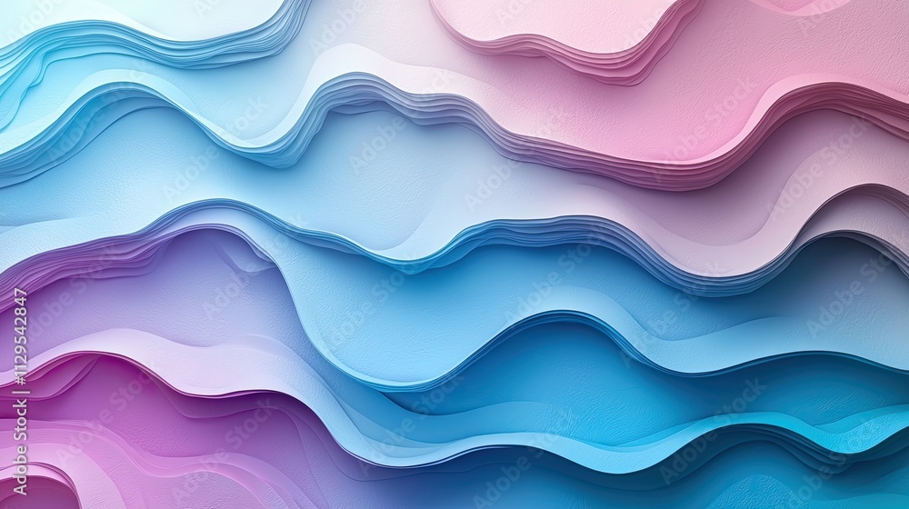 Poster colorful layered abstract background creating a sense of depth with flowing waves in shades of pink 