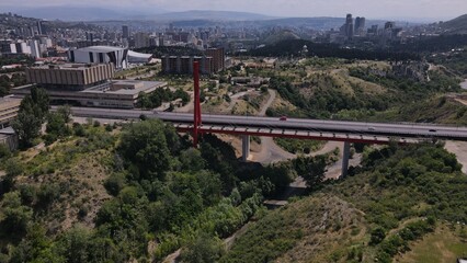 Aerial View of the Newly Built Maglivi Bridge and Modern Cityscape in Tbilisi