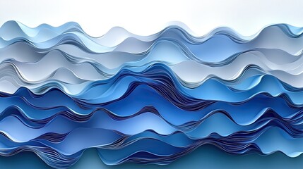 Fototapeta premium Abstract design featuring layered blue waves represents ocean depth and movement