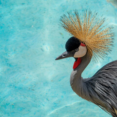  Grey Crowned Crane bird.  The most attractive part of the crown or crest features lovely, golden colored feathers. They also have a bright red colored throat pouch. © Jarmo V