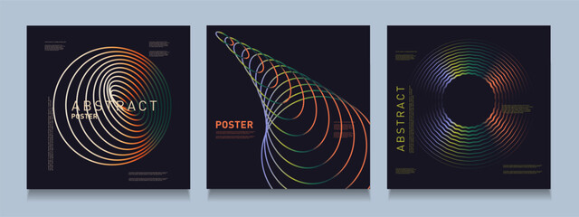 Set Retro Circle Line. Music 3D Gradient in 70s color. Abstract Technology Background for Branding, Social Media, Advertising, Banners, Posters. Technology Cyber, Hi-tech in Vector illustration.