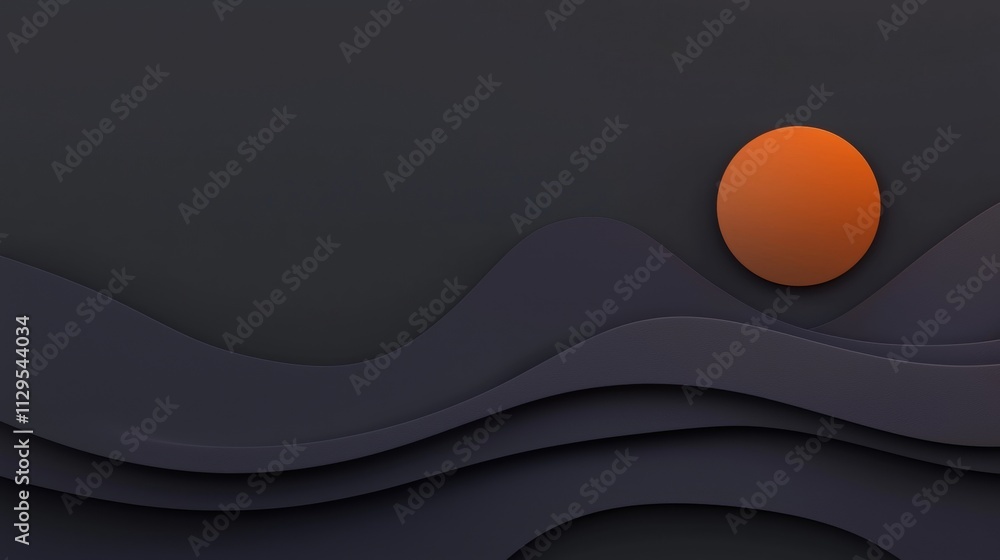 Poster abstract background with a dark grey color. on the right side of the image, there is an orange circl