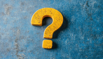Bright yellow question mark on blue background invites curiosity and prompts inquiry about its meaning and context