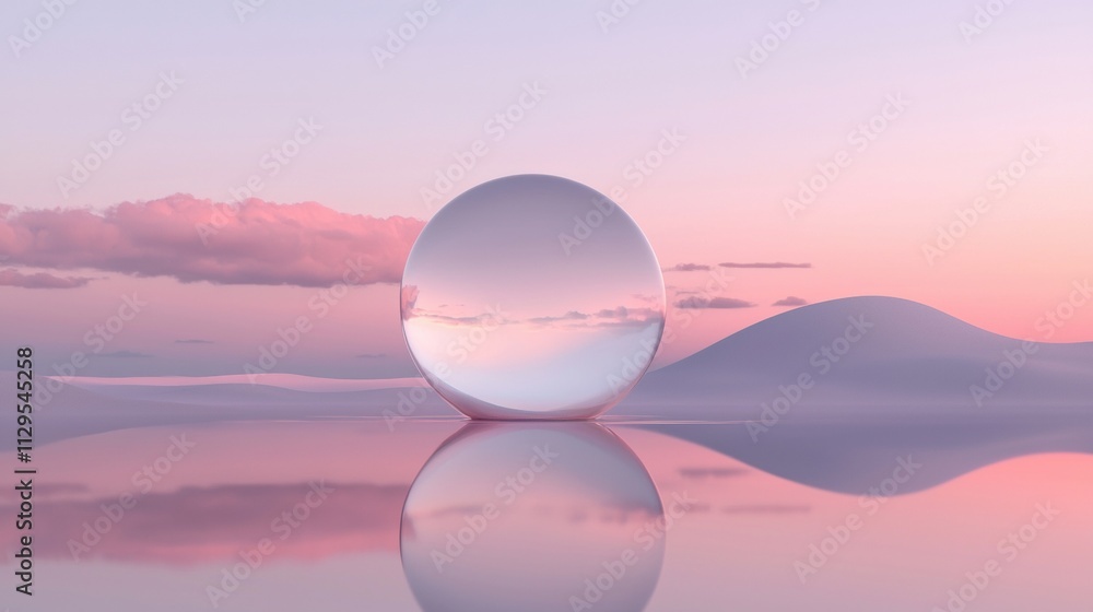 Poster digital illustration of a spherical object in the center of a body of water. the object appears to b