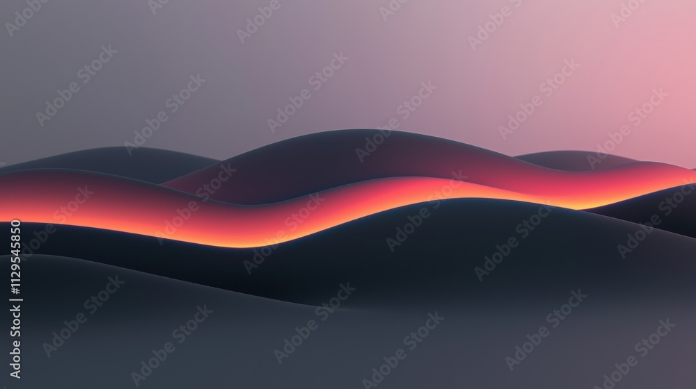 Poster abstract digital art piece with a dark grey background and a gradient of pink and orange colors. in 