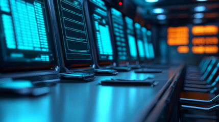 Innovative data analysis in a high-tech control room futuristic environment digital interface