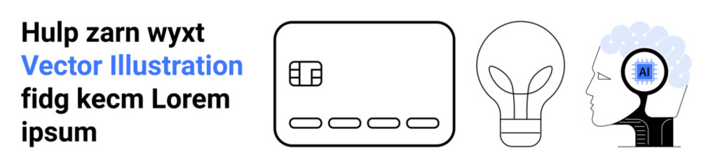 Credit card, lightbulb, and AI-powered brain elements evoke themes of innovation, technology integration, and financial solutions. Ideal for tech startups, fintech marketing, AI applications, digital