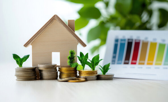 Energy-saving homes, energy efficiency concepts, eco-friendly home improvements, cost savings, low-energy eco-friendly homes, green handshake
