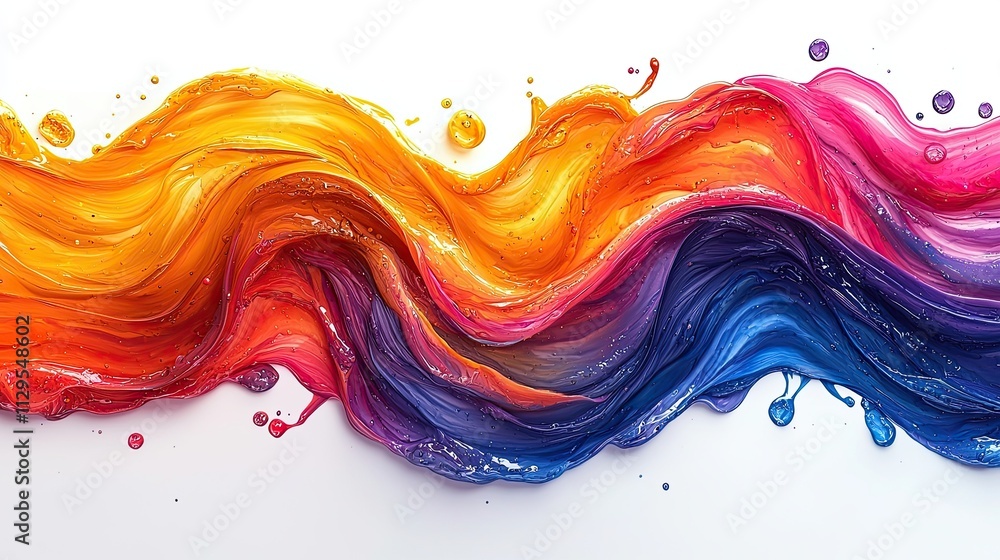 Poster colorful abstract swirl of paint creating a vibrant wave pattern on a white background