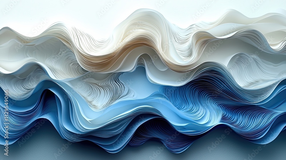Aufkleber abstract paper waves in cool tones create a serene and artistic visual landscape