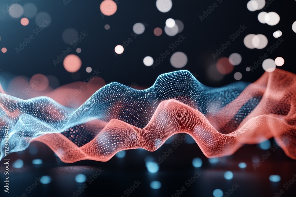 Aufkleber Dynamic waves of light and color create an abstract pattern with depth and motion in a digital space