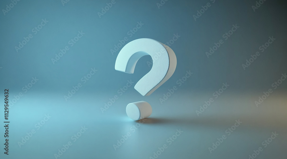 Poster Symbol of inquiry floating in a calm blue atmosphere with soft lighting