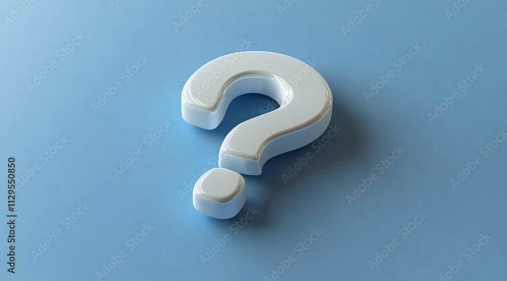 Poster White 3D question mark on a blue background representing inquiry and curiosity in a creative context
