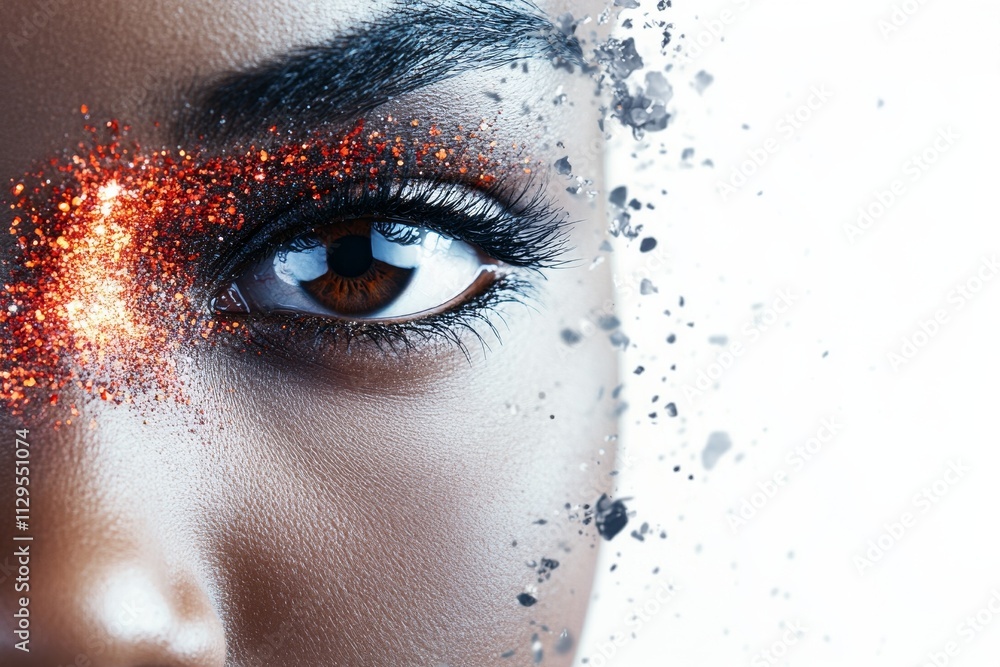 Aufkleber artistic close-up of an eye with glittering particles and a dynamic background showcasing creative e