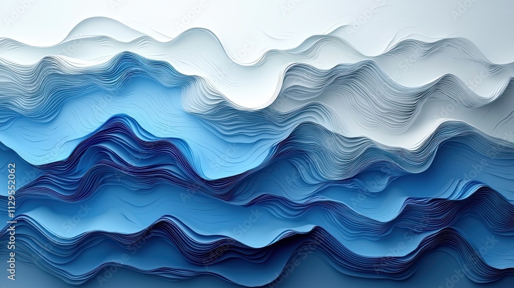Poster artistic representation of ocean waves created with layered blue paper forms showcasing texture and 