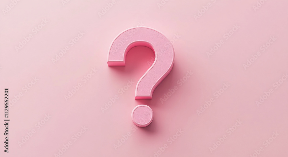 Poster Question mark symbol on soft pink background evoking curiosity and exploration in design or communication