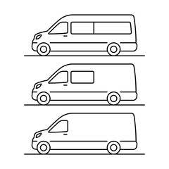 Minibus icon. Black outline linear silhouette. Editable strokes. Side view. Vector simple flat graphic illustration. Isolated object on white background. Isolate.