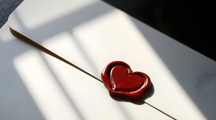 a white paper envelope sealed with a red heart-shaped wax seal, large space for copy