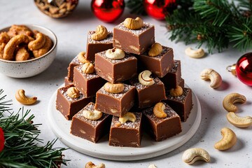 Delicious Kaju Katli Cashew Fudge on Elegant White Background for Festive Celebrations