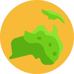 A simplified, stylized outline of the Australian continent, showcasing its distinctive shape with a slightly jagged coastline.