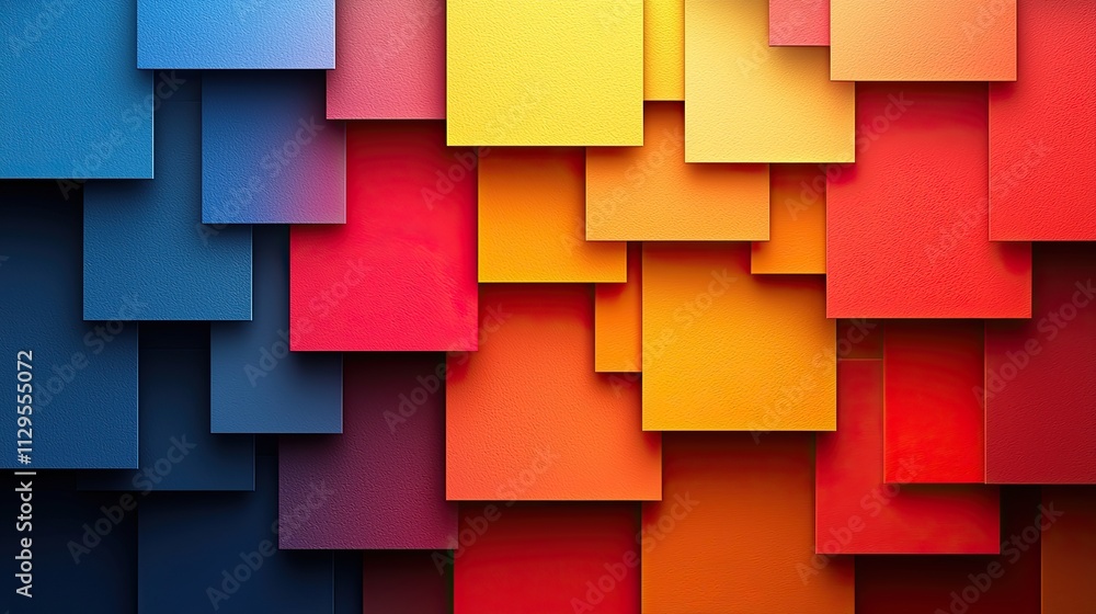 Poster colorful abstract composition of layered geometric shapes in various hues and tones for visual effec
