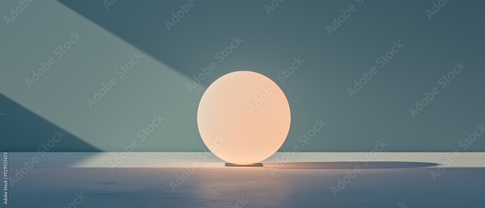 Aufkleber modern floor lamp in the shape of an oval. the lamp is placed on a concrete floor with a light blue 