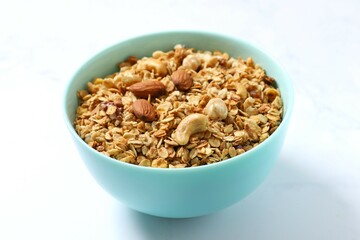 Delicious granola on a light background