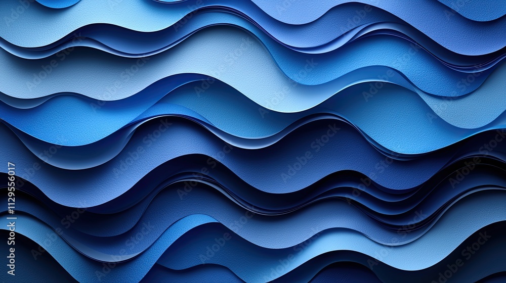 Aufkleber abstract blue waves created from layered paper depicting movement and depth in a modern design aesth