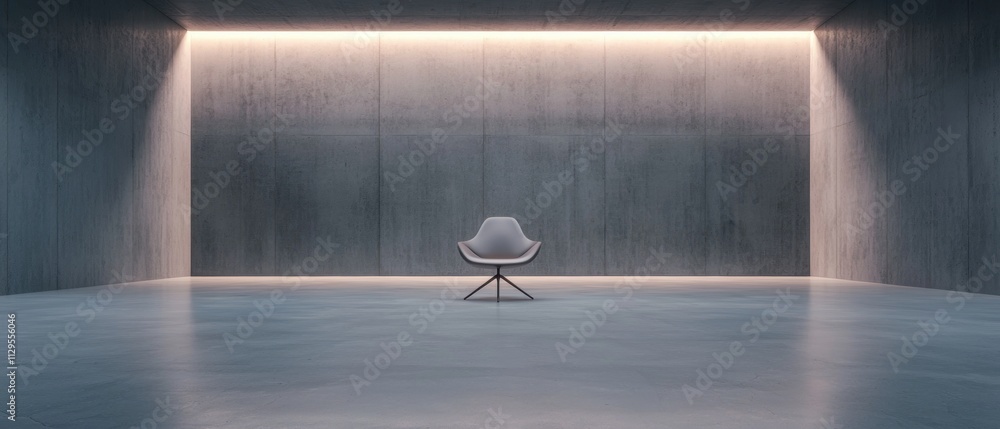 Poster empty room with a concrete floor and walls. the room has a high ceiling with a light shining through