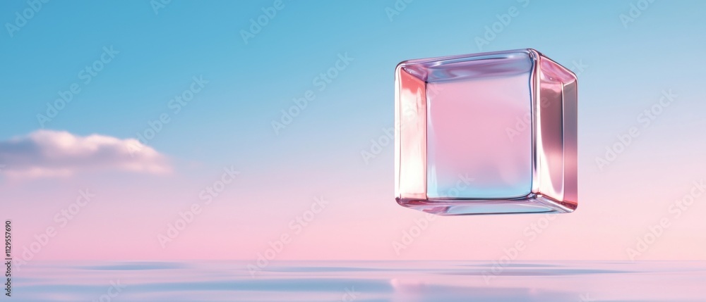 Poster 3d rendering of a square-shaped object floating in the air. the object appears to be made of glass o