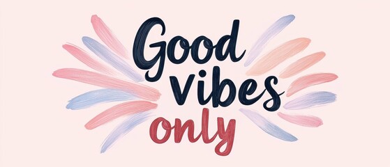 Text-based graphic with the words "good vibes only" written in a cursive font. the text is written in black ink on a light pink background.