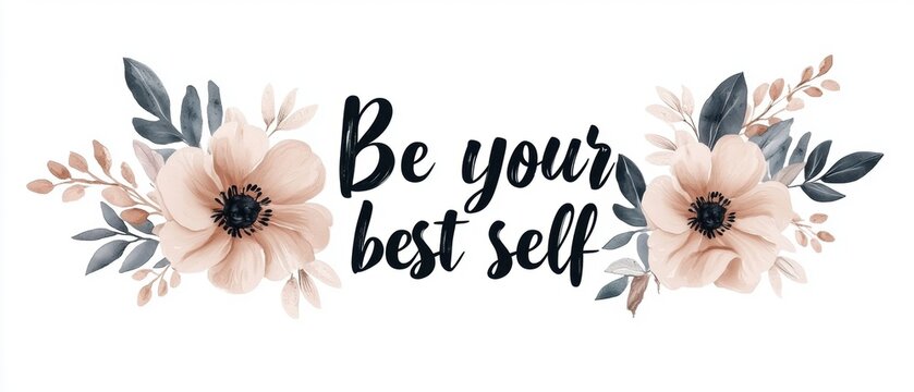 Graphic design with the words "be your best self" written in a cursive font in the center. the background is white and the text is in a light pink color.