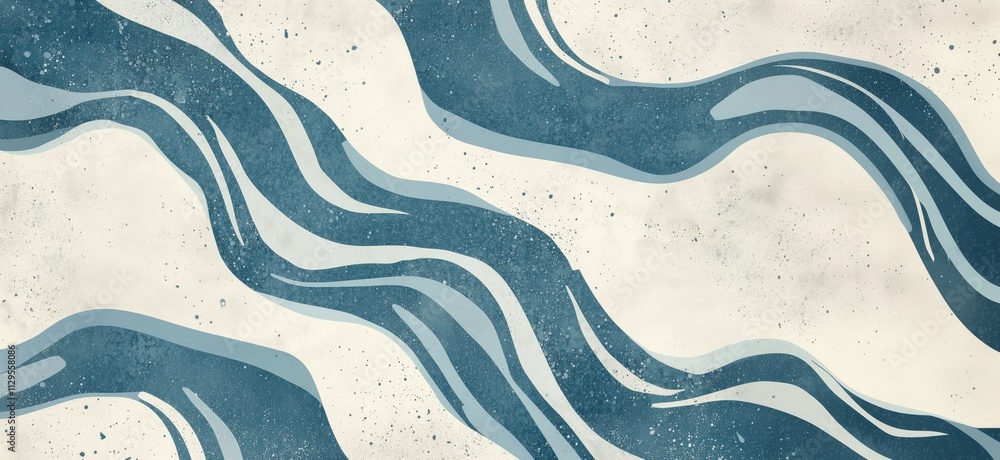 Aufkleber abstract wavy patterns in blue tones, flowing design with soft curves and textures, light background