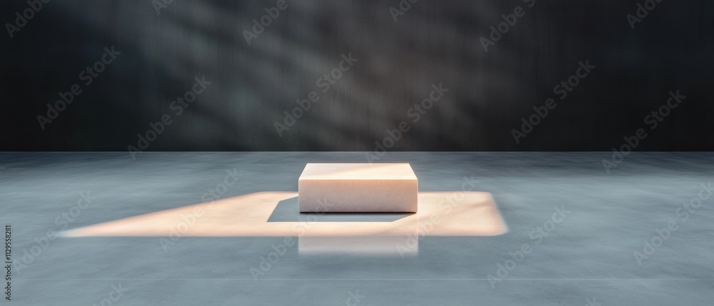 Poster square-shaped object on a concrete floor. the object appears to be made of a light-colored material,