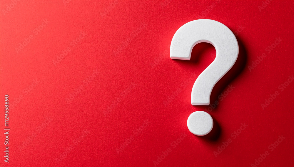 Poster question mark on vibrant red background invites curiosity and thought in a minimalist design