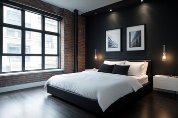 modern monochrome decor, sleek monochrome bedroom with a combination of matte black and glossy white furniture for a minimalist aesthetic