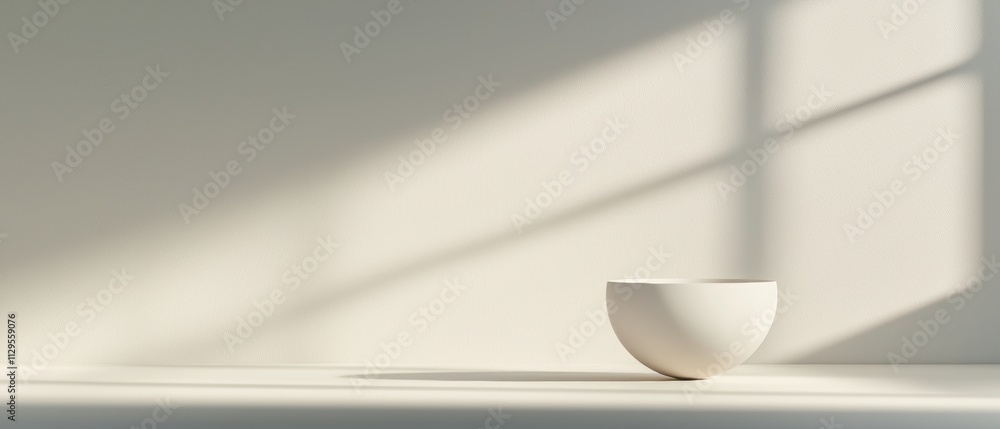 Poster 3d rendering of a white vase on a white surface. the vase is empty and is placed in the center of th