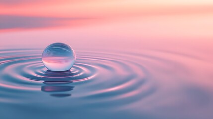 Glass Sphere Reflecting Sunset Over Calm Water