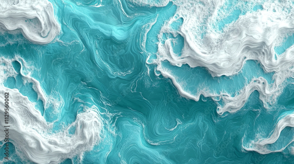 Poster abstract waves of teal and white swirl in a fluid, dynamic form. concept of movement and fluidity.