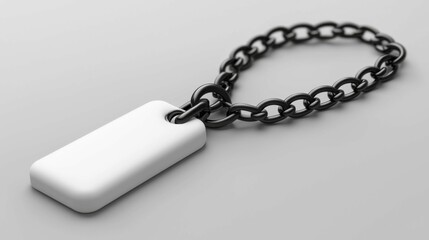 This image features a sleek black chain linking to a minimalist white tag, ideal for branding and accessories.