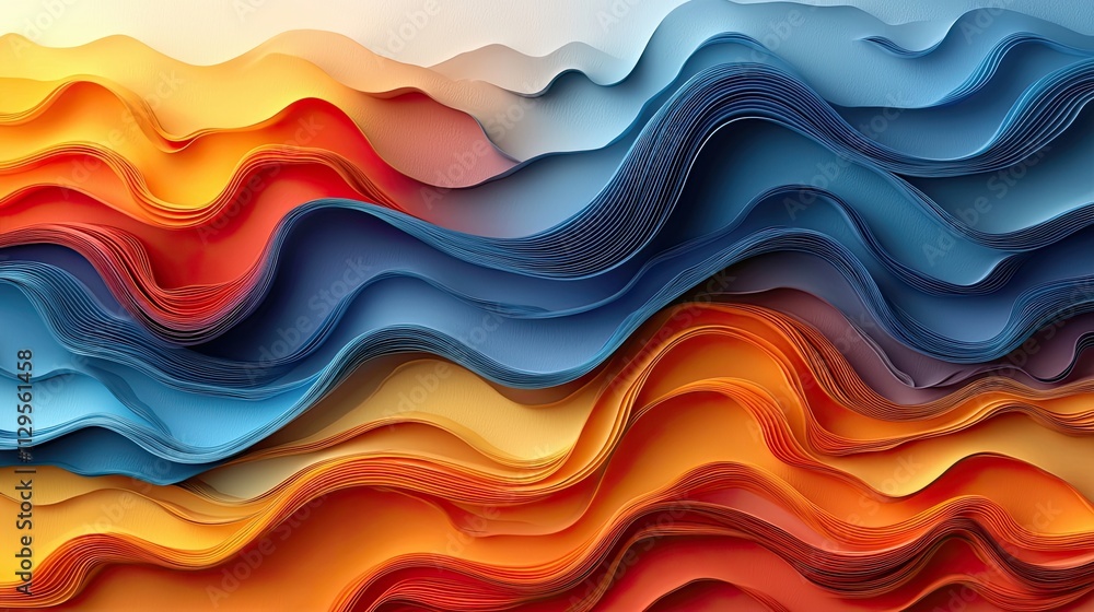 Poster vibrant waves of color create an abstract landscape with flowing patterns in warm and cool tones