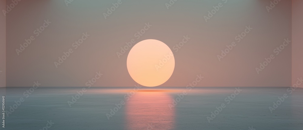 Poster 3d rendering of an empty room with a large, oval-shaped light fixture in the center. the light fixtu