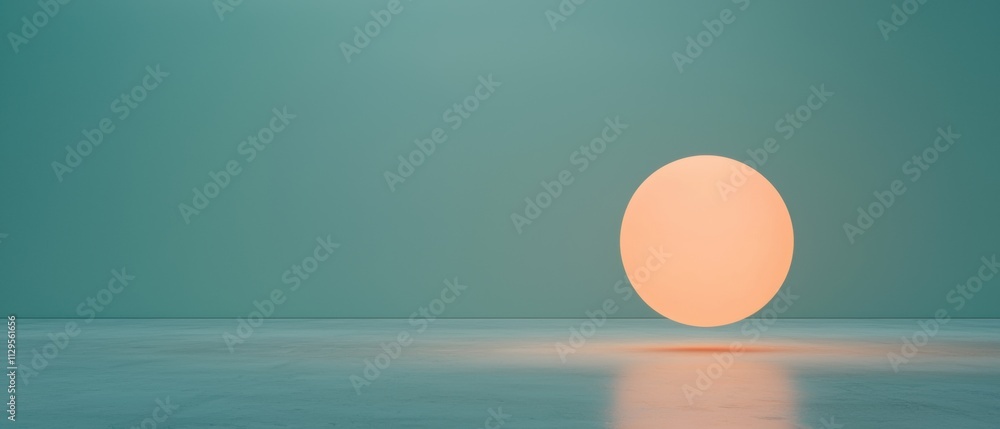 Poster photograph of an empty room with a turquoise-colored wall in the background. in the center of the im