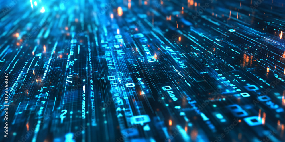 Poster Dynamic flow of glowing data streams in a high-tech environment showcasing digital connectivity and information exchange